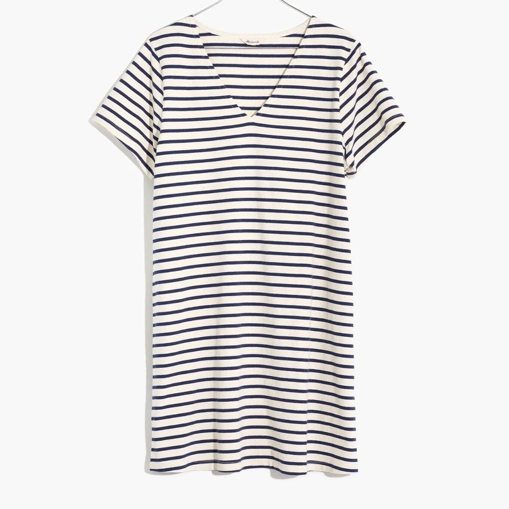 Madewell Relaxed Tee Dress in Yorktown Stripe Nautical in NavyCream Size‎ M